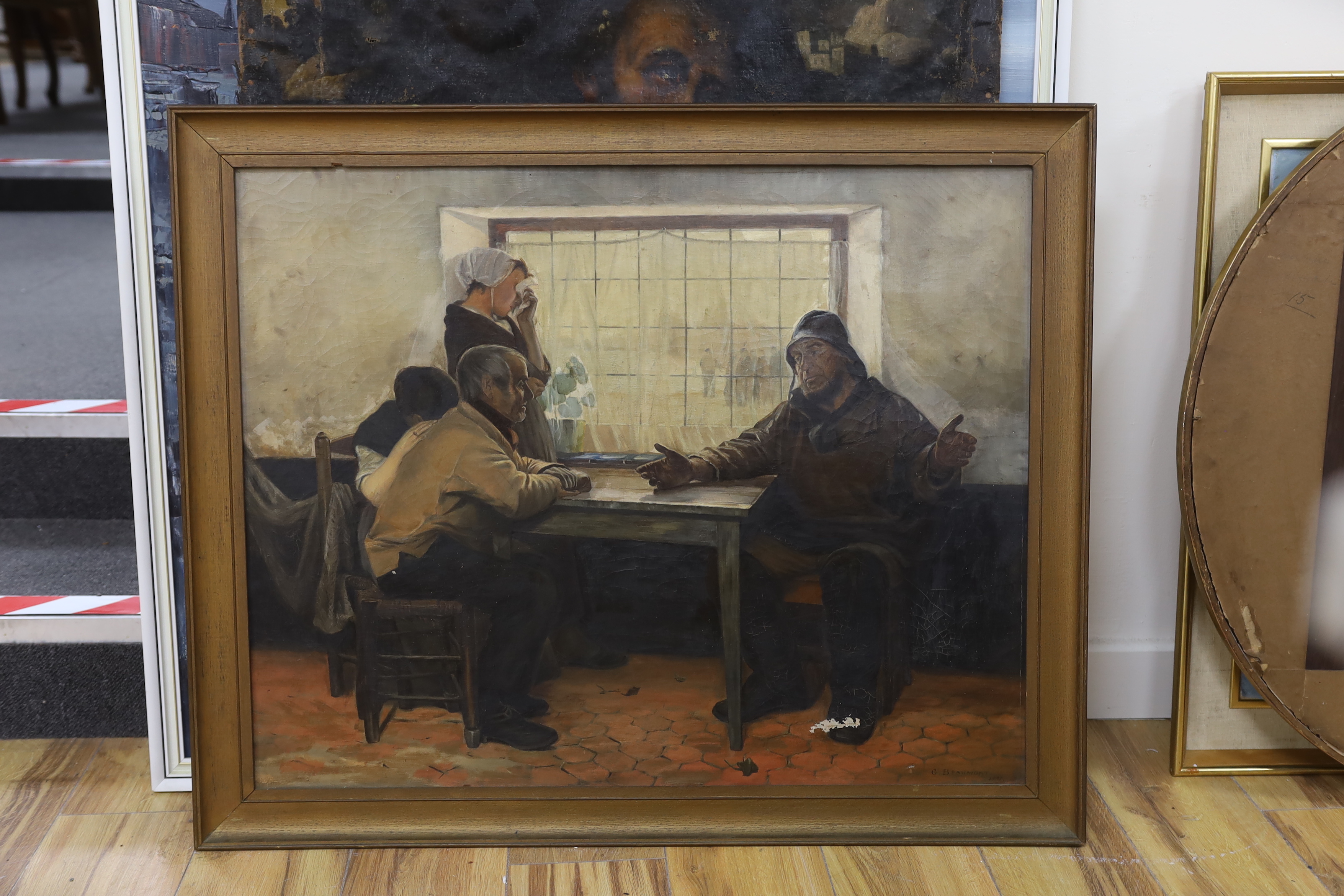 G. Beaumont, oil on canvas, Four figures in an interior, signed and dated 1891, 63 x 79cm
